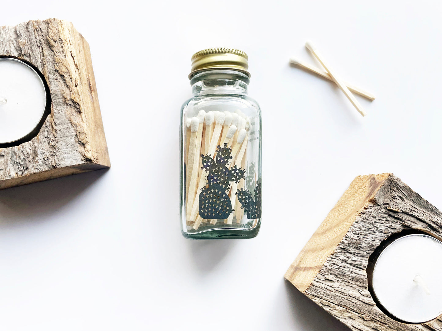 Prickly Pear Cactus 2" White Match Jar