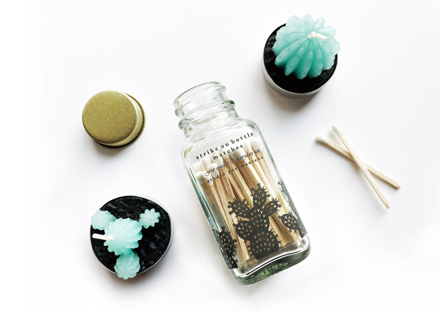 Prickly Pear Cactus 2" White Match Jar