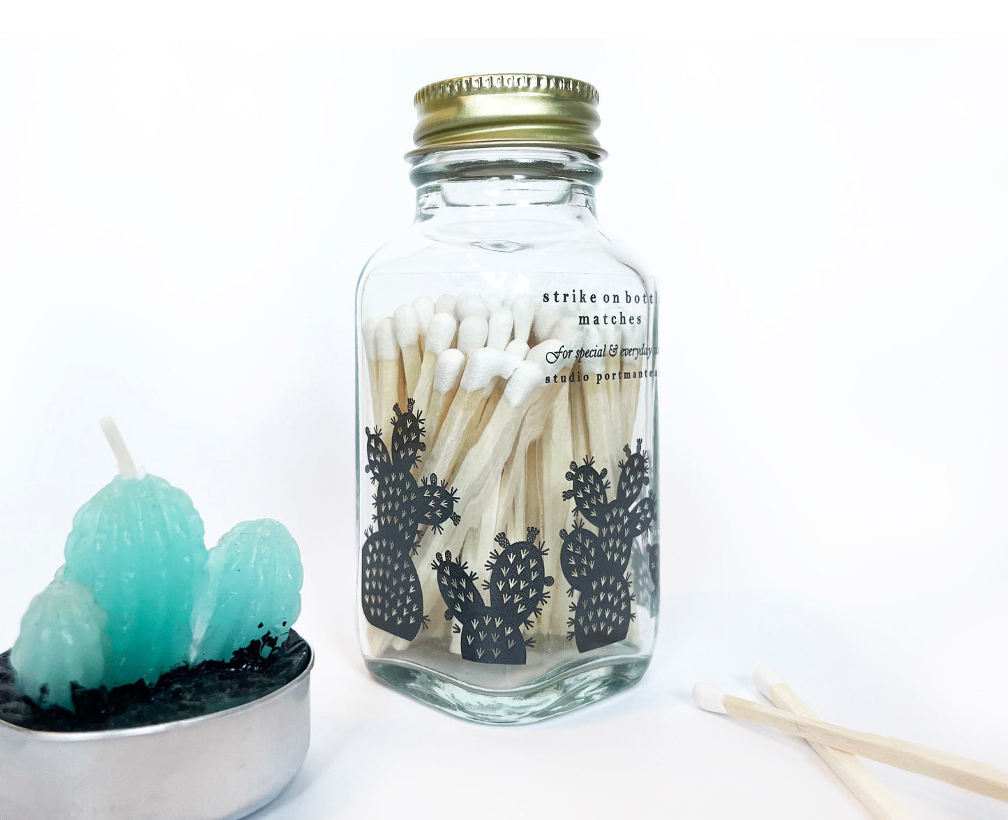 Prickly Pear Cactus 2" White Match Jar