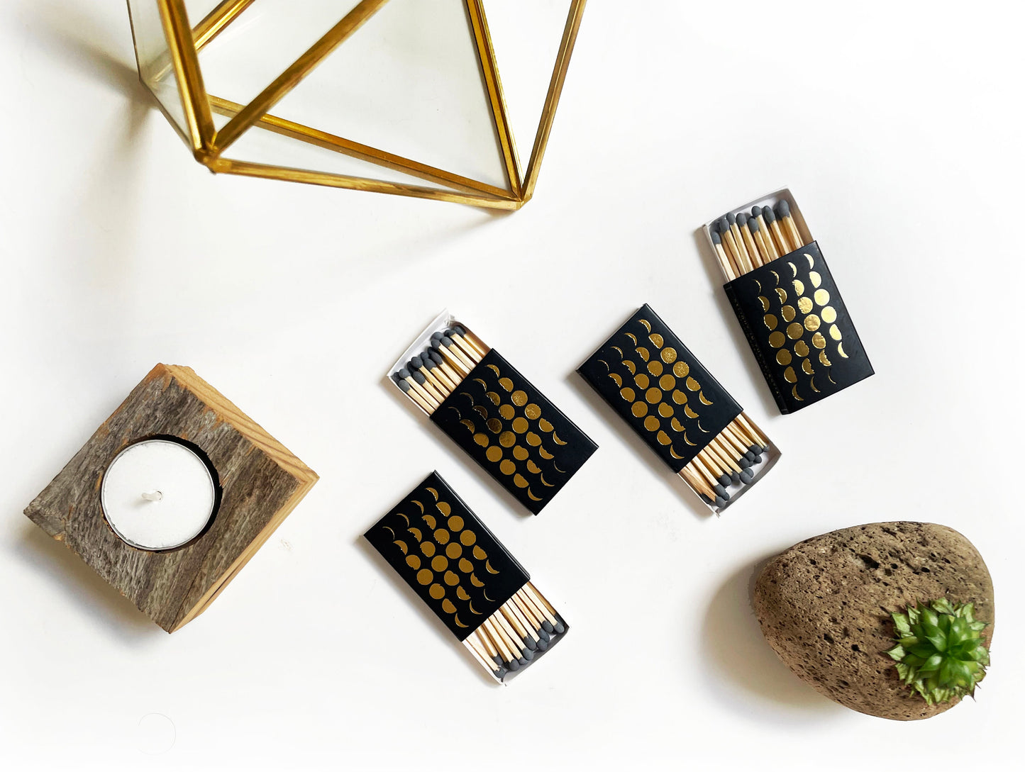 Phases of the Moon Gold Foil Embossed Matchbox