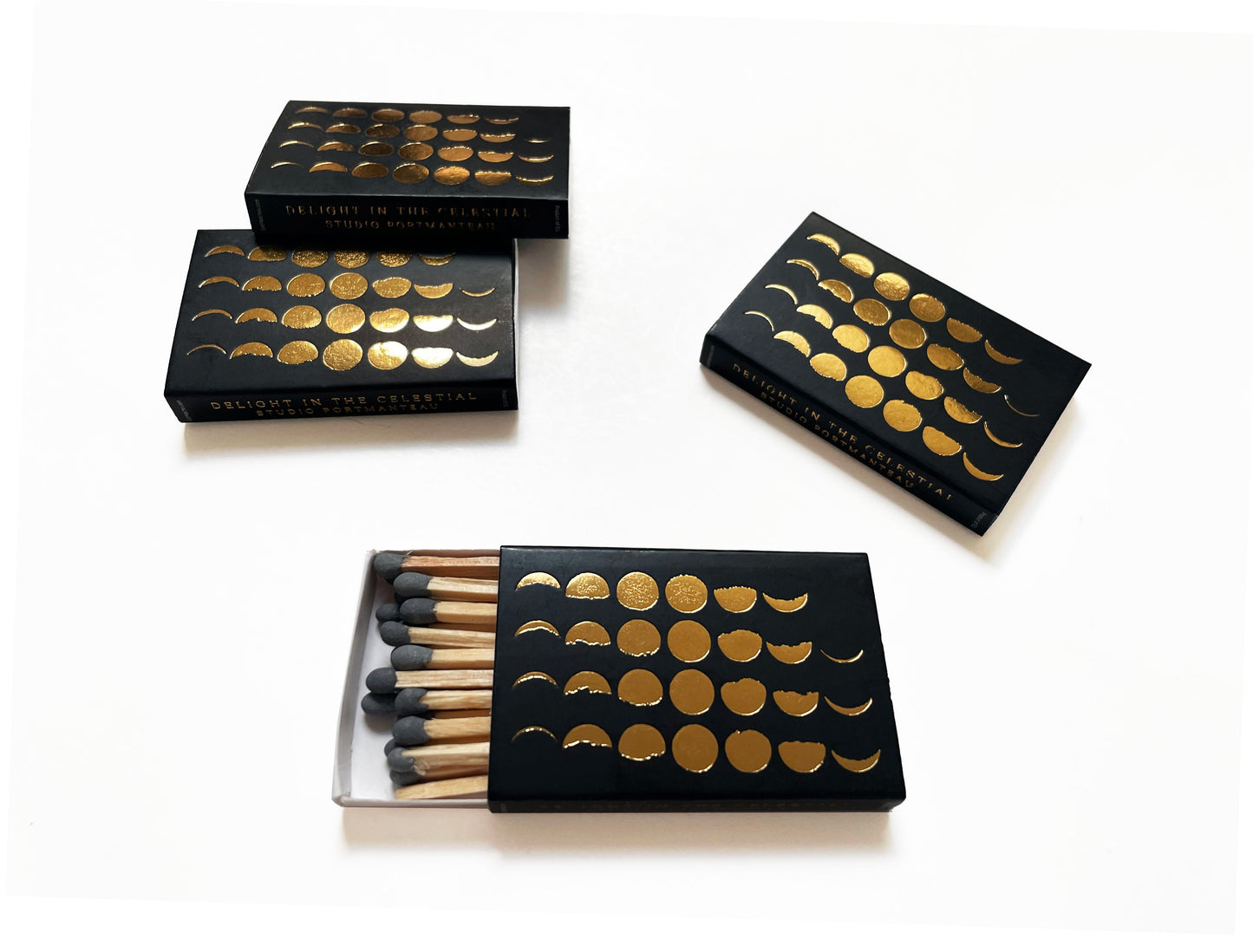 Phases of the Moon Gold Foil Embossed Matchbox