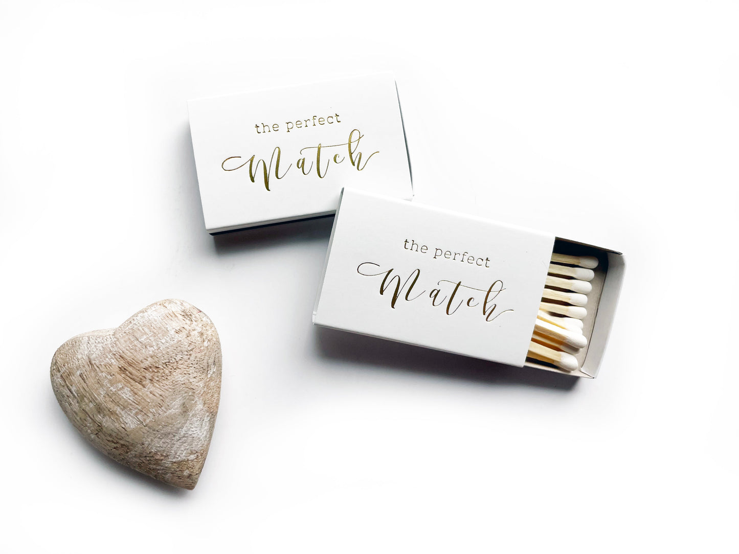 The Perfect Match Matchbox | Gold Foil Embossed White Wedding Matchbook