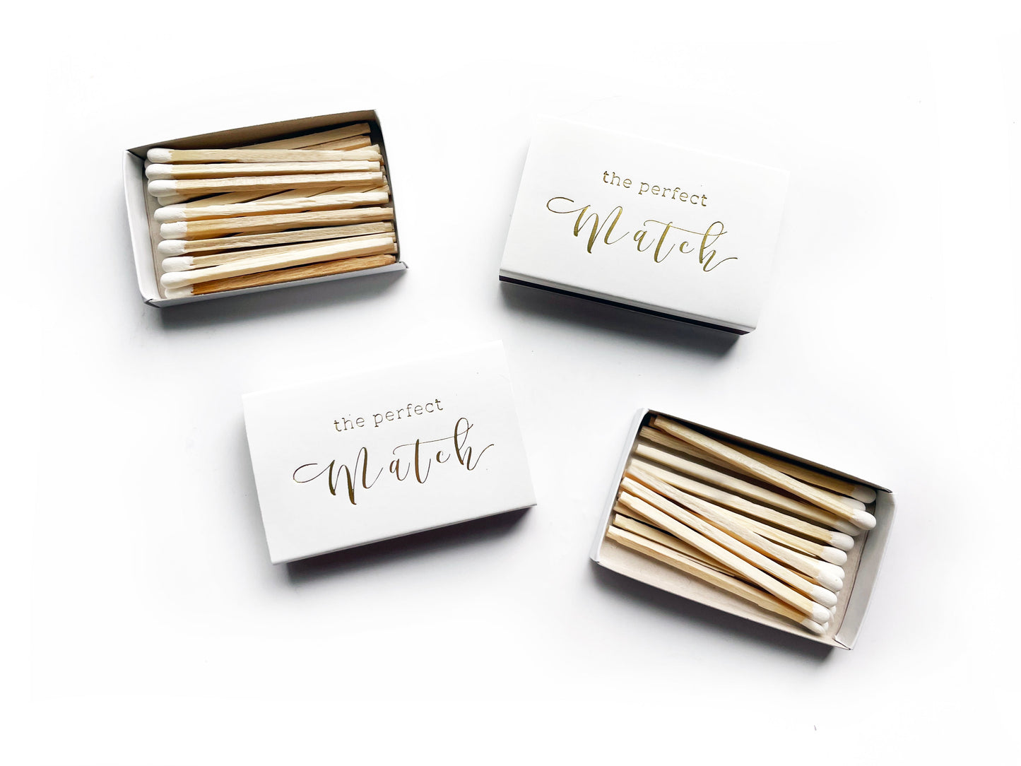 The Perfect Match Matchbox | Gold Foil Embossed White Wedding Matchbook