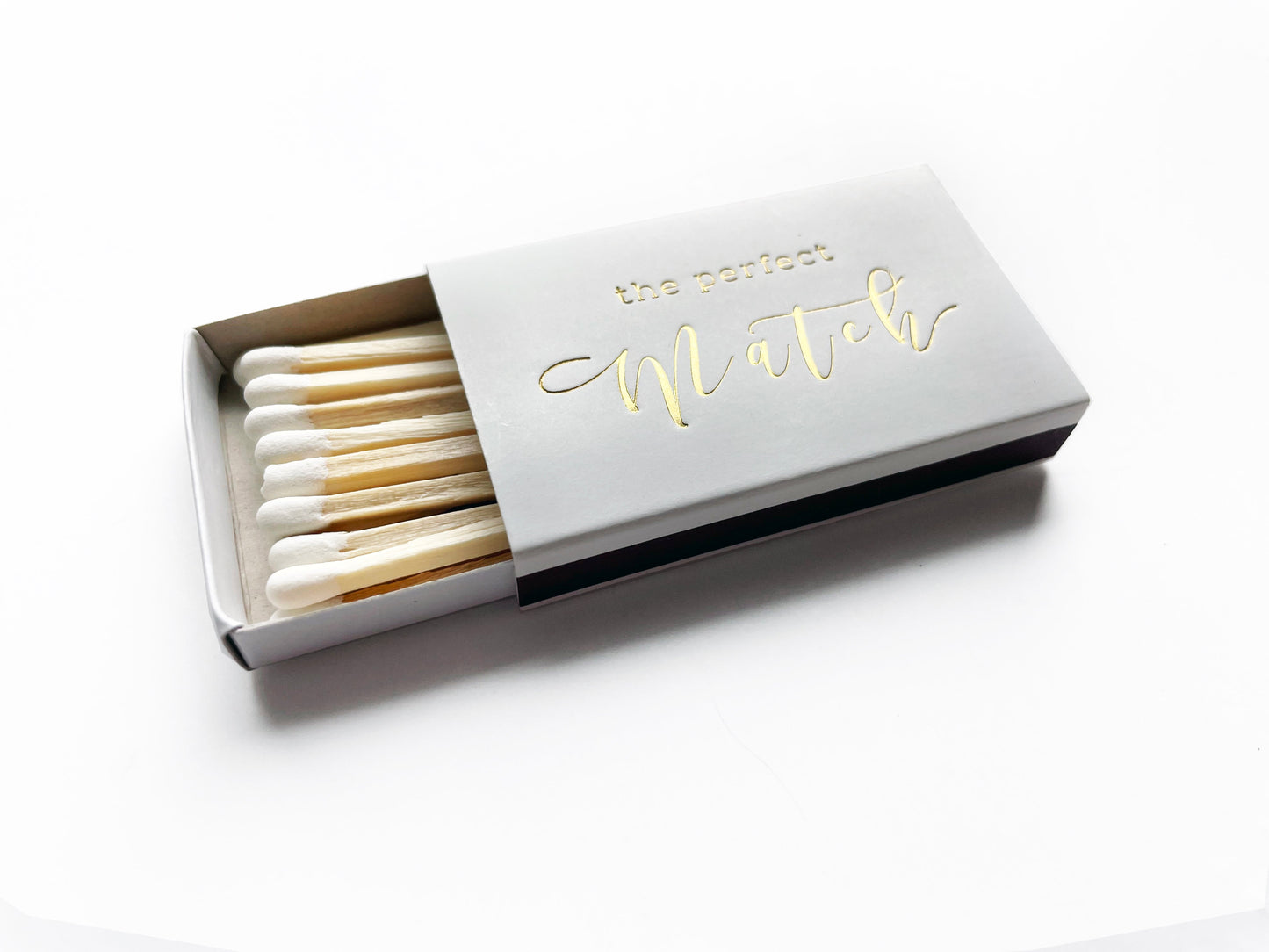 The Perfect Match Matchbox | Gold Foil Embossed White Wedding Matchbook