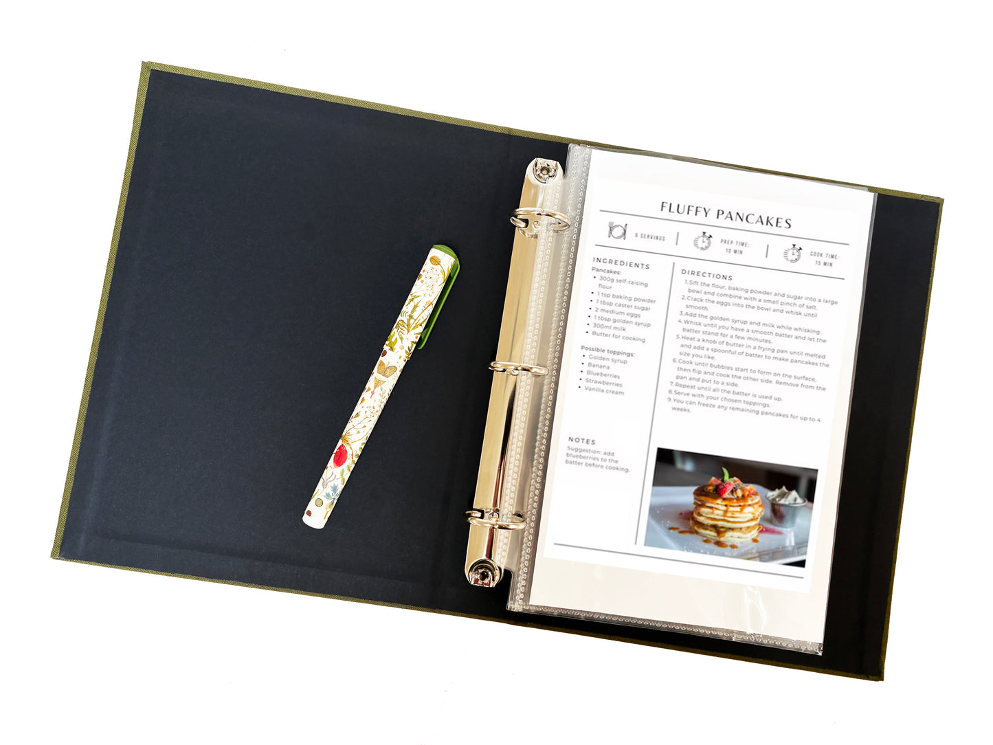 Studio Portmanteau Olive Green Linen Recipes Binder