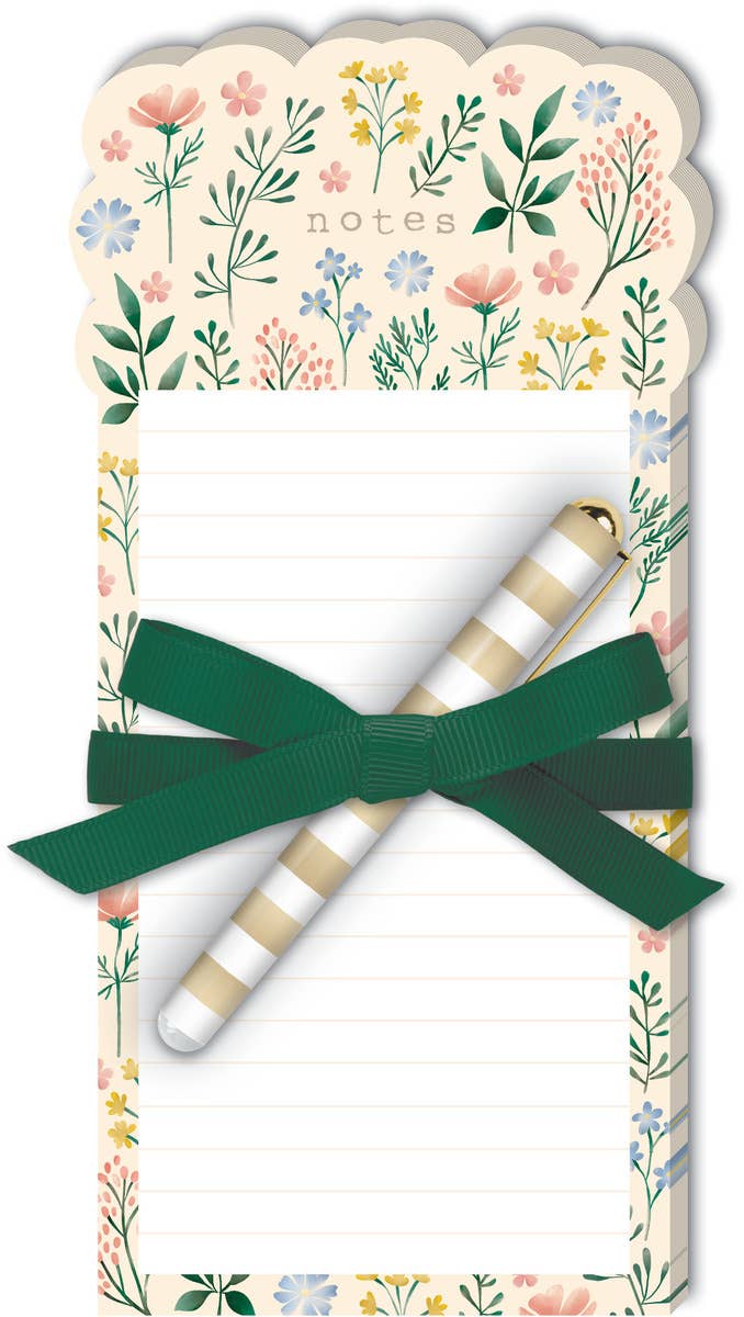 CREAM FLORAL GARDEN DIE CUT LISTPAD WITH PEN
