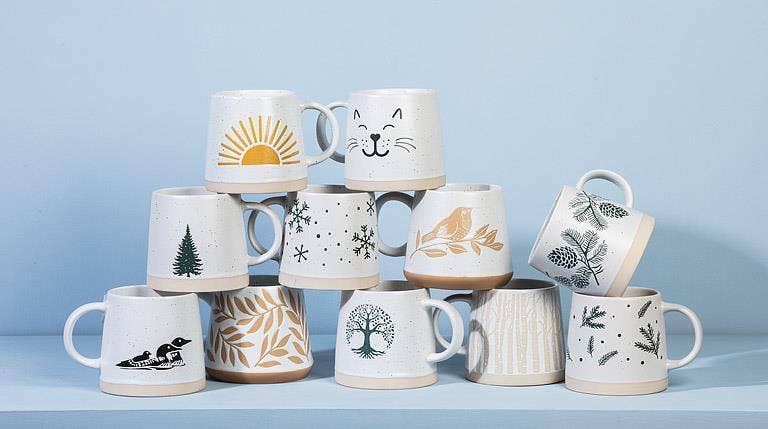 Wide Base Mug with Branches & Pinecones