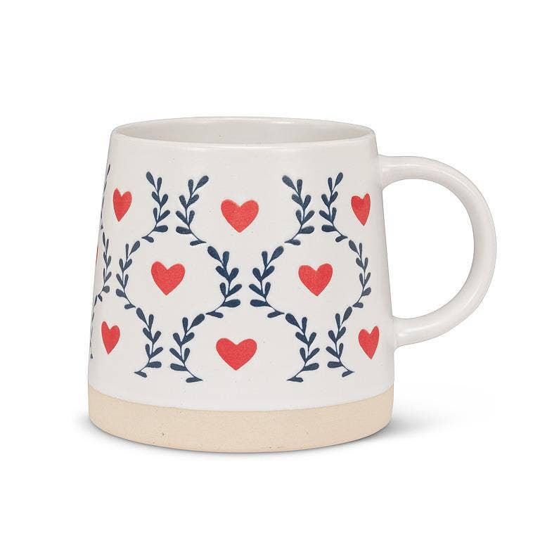 Wide Base Mug with Scandi Hearts & Leaves
