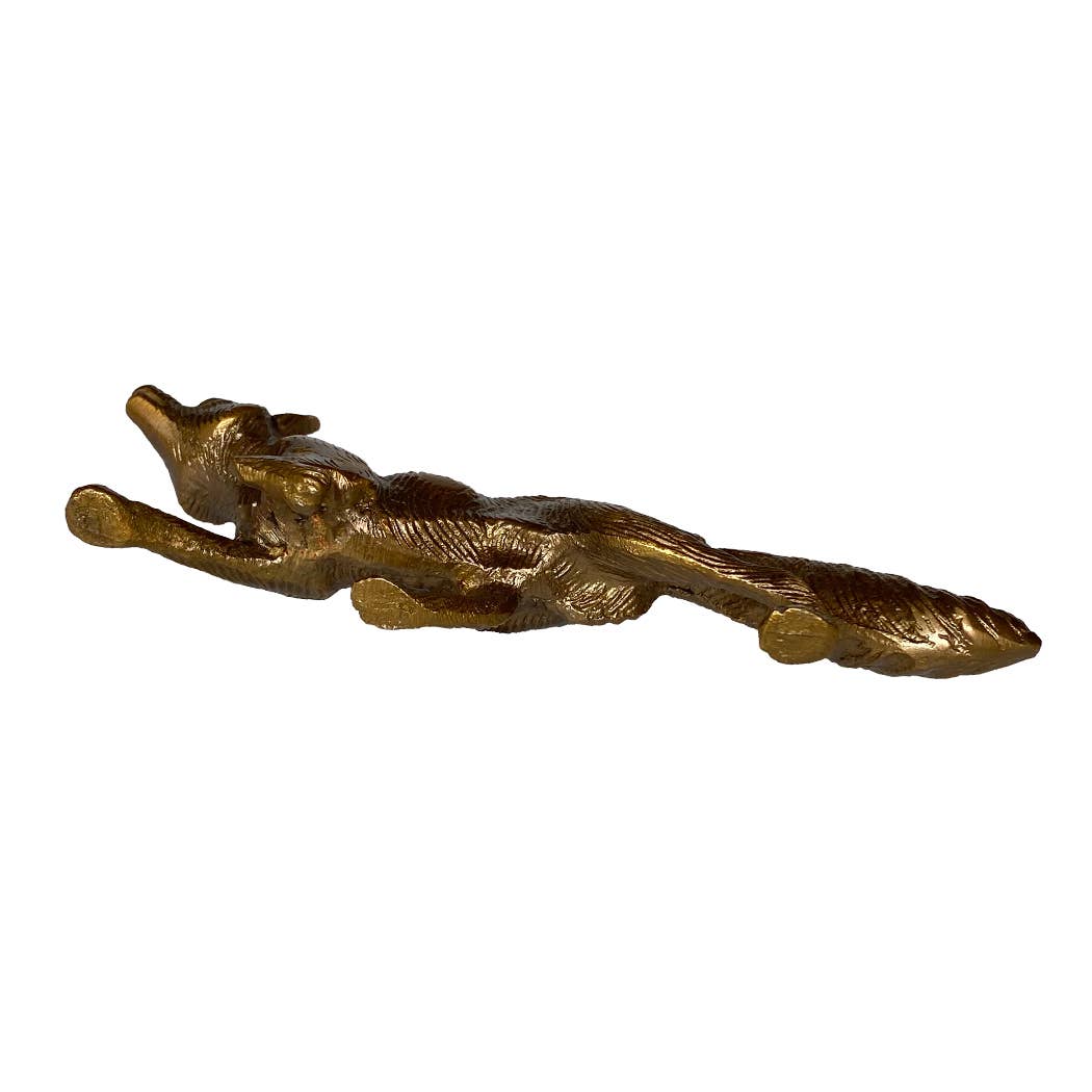 Solid Antiqued Brass Running Fox | Tabletop Desk Decor