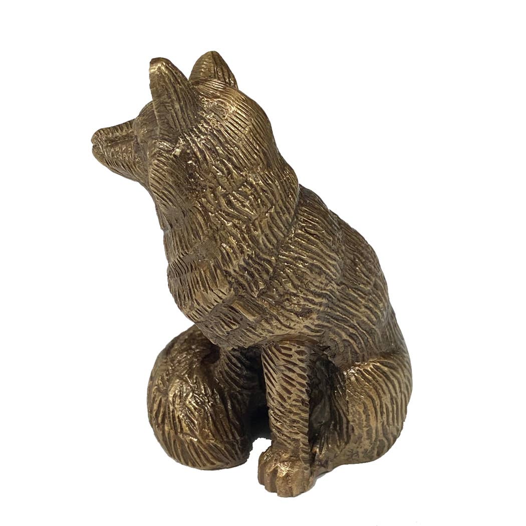 Antiqued Solid Brass Sitting Fox | Classic Desktop Decor