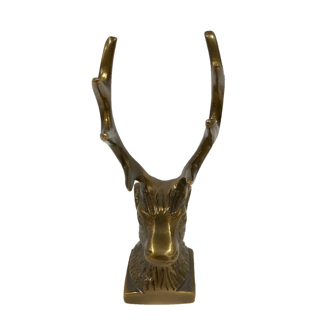 Antiqued Brass Stag Pen Tabletop Holder | Classic Desktop Decor