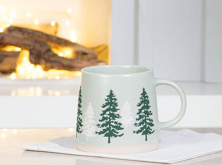 Wide Base Mug with Pine Trees