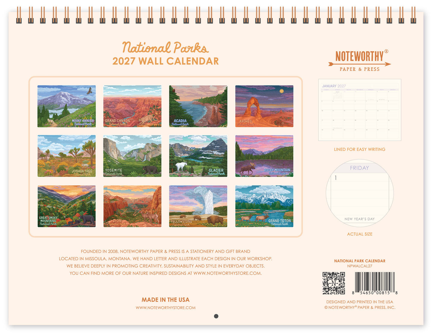 2027 National Parks Wall Calendar | Noteworthy Press