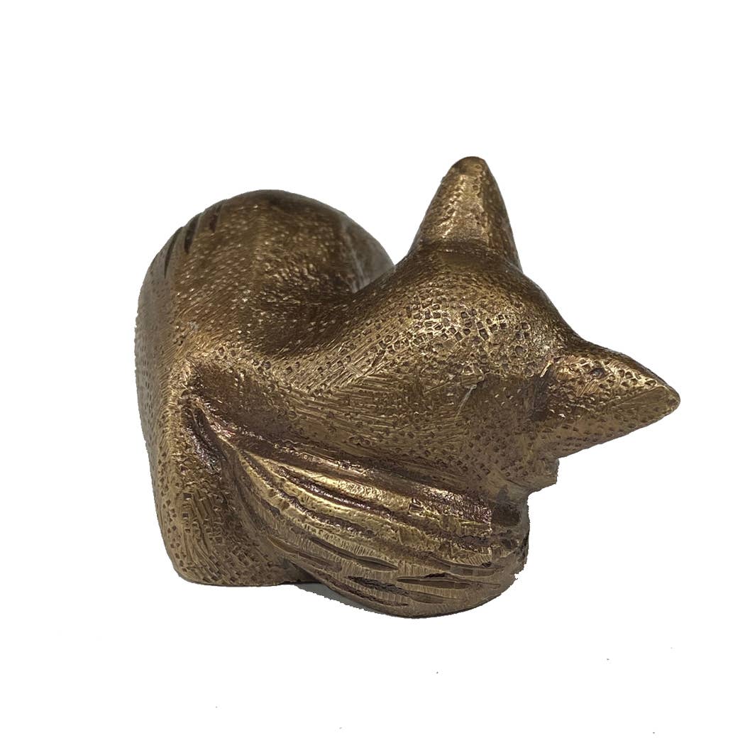 Antiqued Brass Sleeping Fox Tabletop Decor | Classic Desk Accent