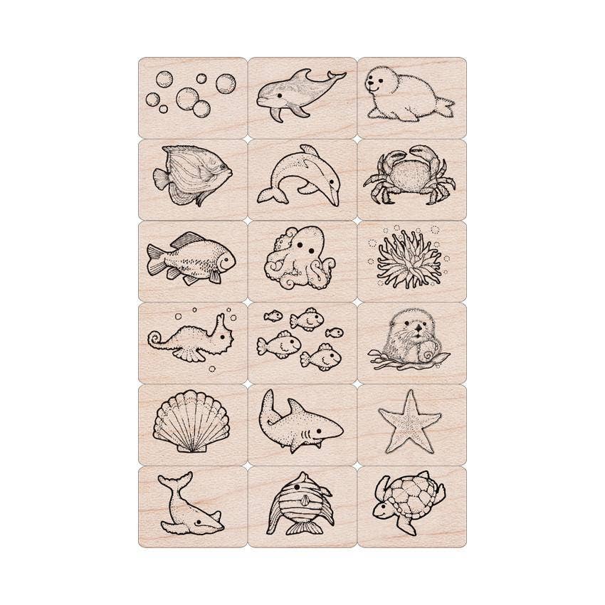 Hero Arts Sea Life Wood Ink n Stamp Set