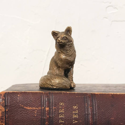 Antiqued Solid Brass Sitting Fox | Classic Desktop Decor