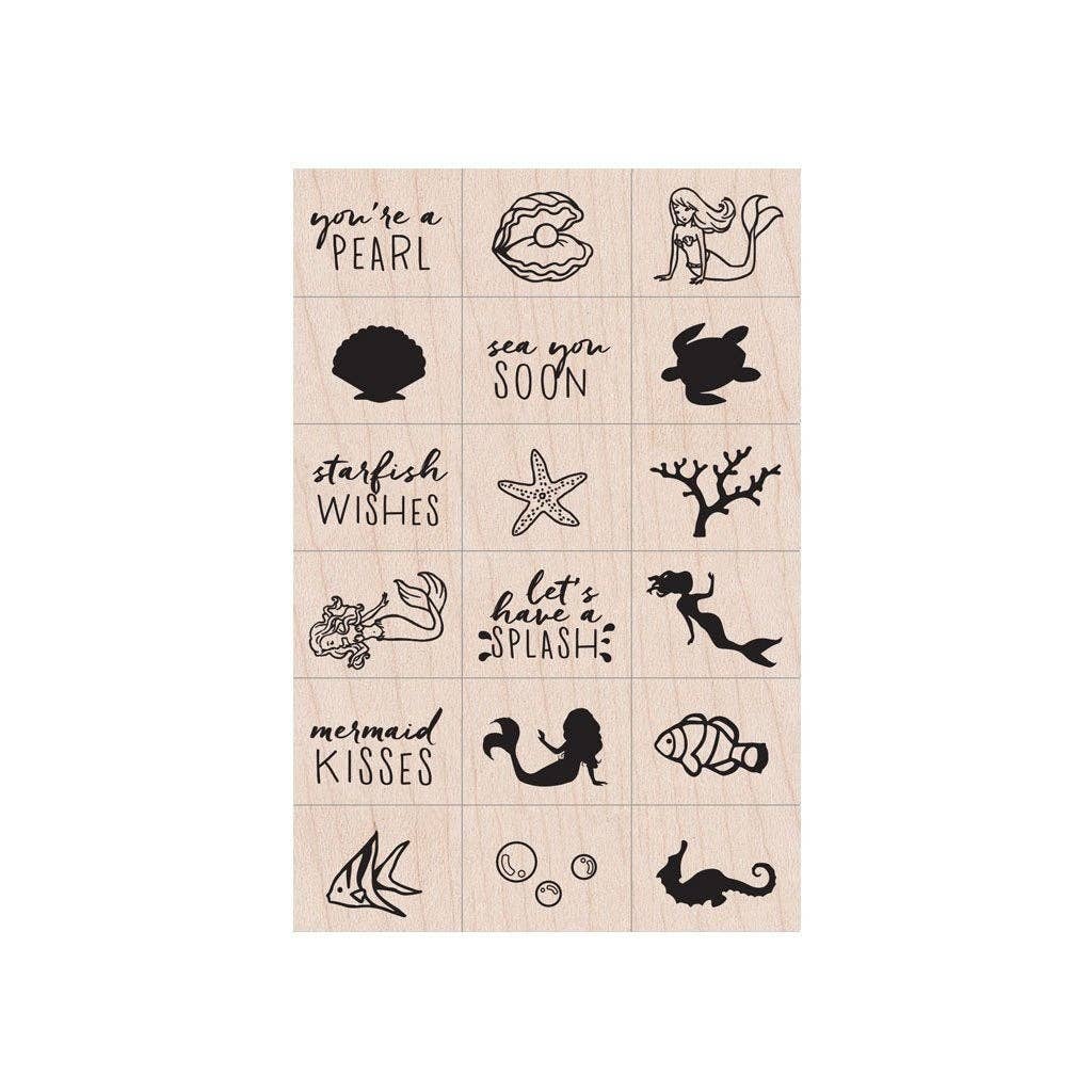Hero Arts Mermaid Wood Ink 'n Stamp Set