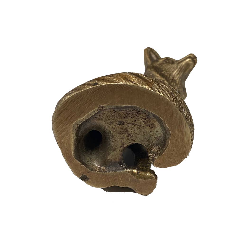 Antiqued Solid Brass Sitting Fox | Classic Desktop Decor
