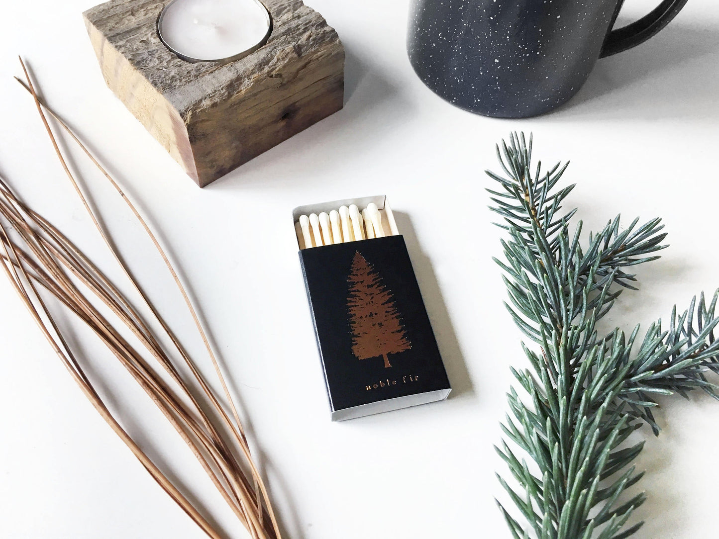Noble Fir Tree Gold Foil Matchbox | Forest Home Decor