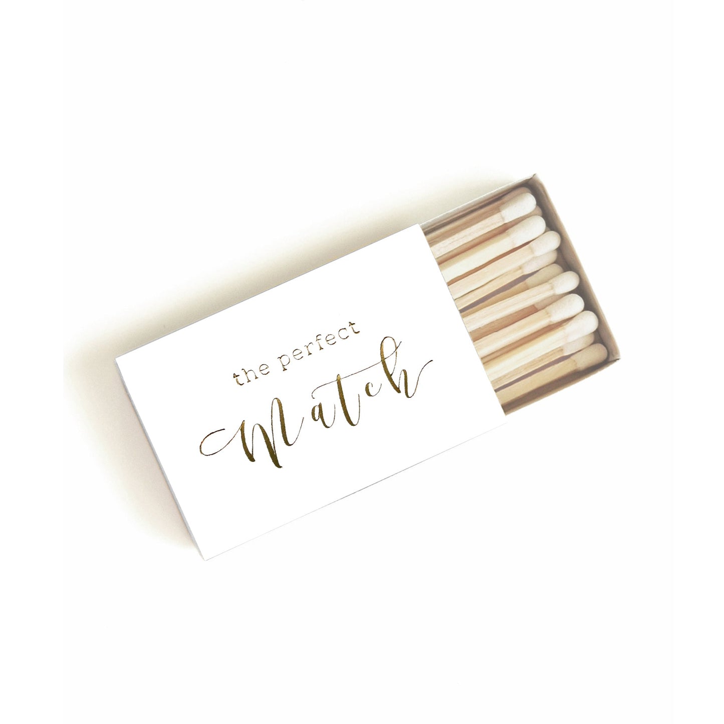 The Perfect Match Matchbox | Gold Foil Embossed White Wedding Matchbook