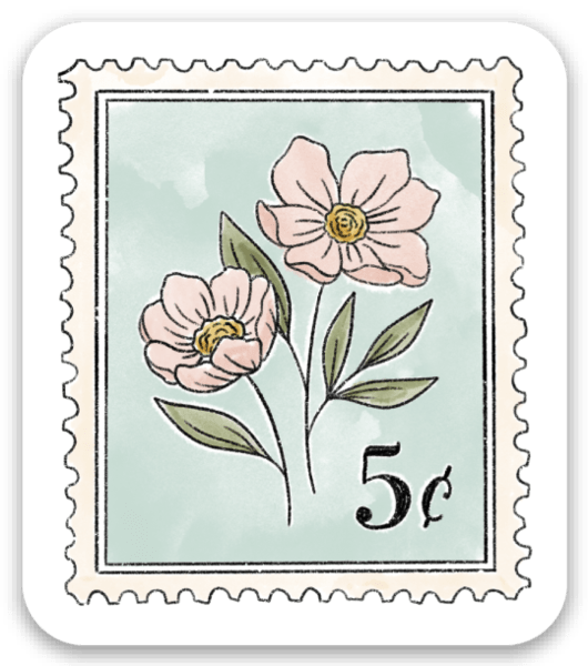 Elyse Breanne Design - Light Blue Floral Stamp Sticker 2x1.75in