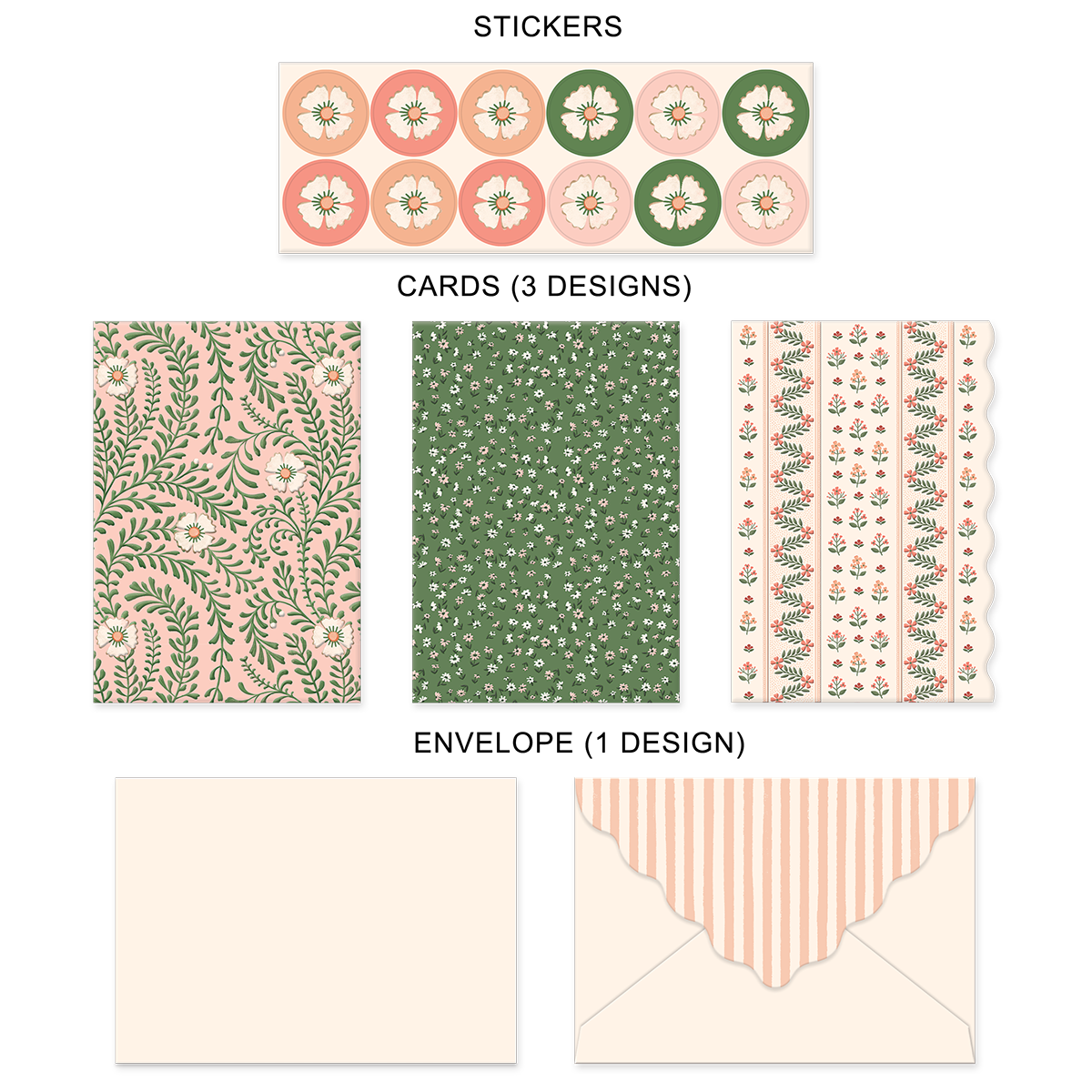 Lady Jayne | Pink & Green Floral Stationery Set