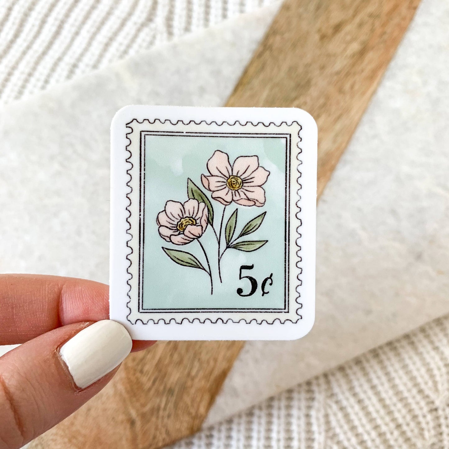 Elyse Breanne Design - Light Blue Floral Stamp Sticker 2x1.75in