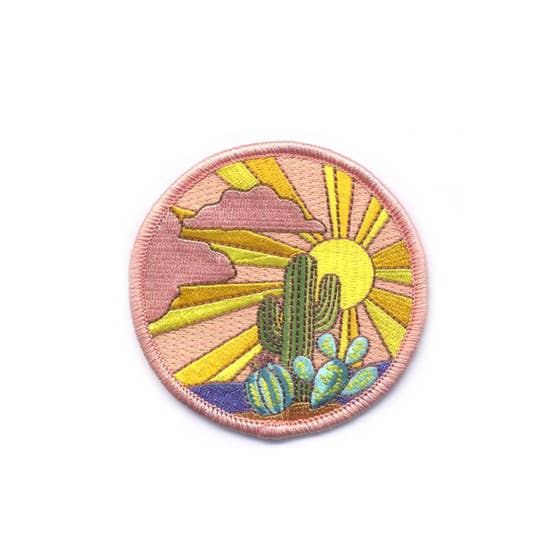 Cactus Sunset Embroidered Patch: 3" round