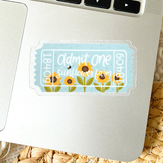 Elyse Breanne Design - Clear Sunflower Farm Admit One Sticker, 2.7x1.5 in.