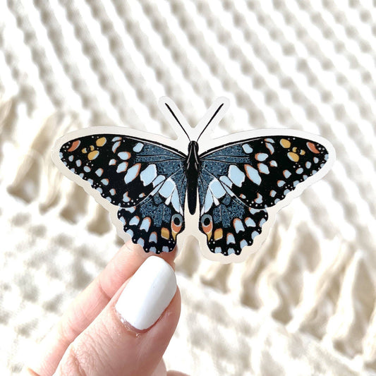 Elyse Breanne Design - Clear Blue Speckled Butterfly Sticker, 2.5x1.5in