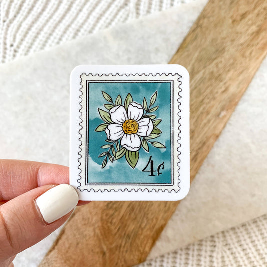 Elyse Breanne Design - Teal Blue Floral Stamp Sticker 2x1.75in