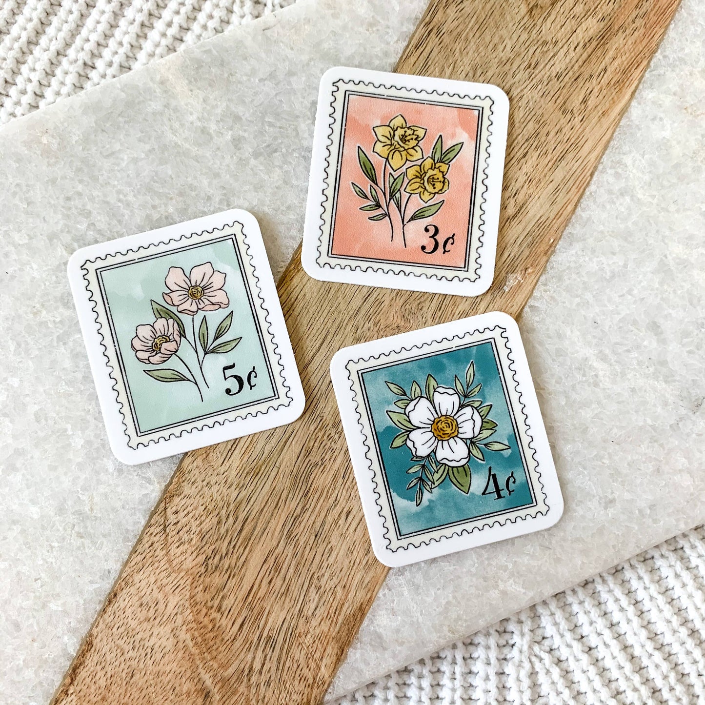 Elyse Breanne Design - Light Blue Floral Stamp Sticker 2x1.75in