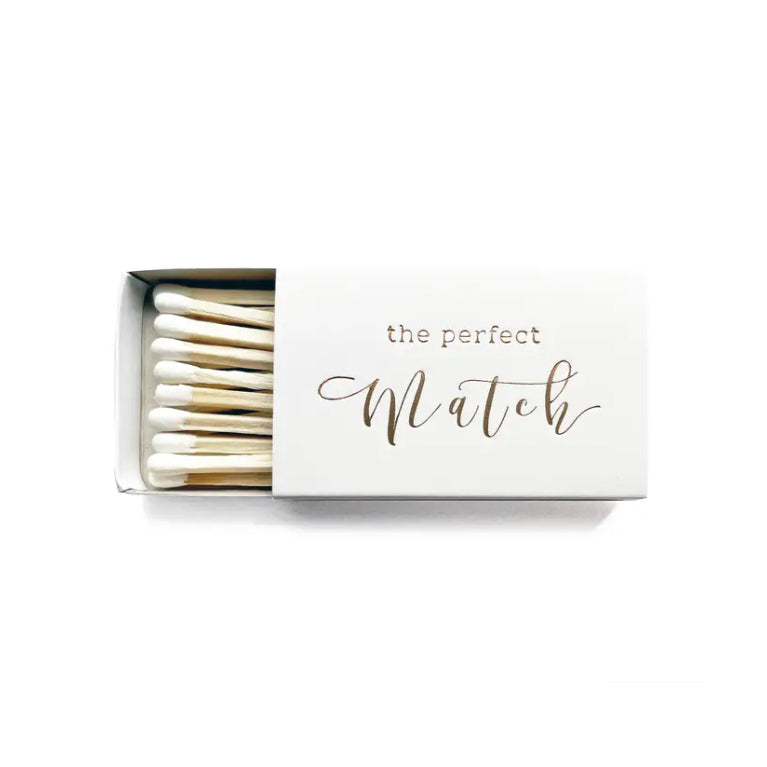The Perfect Match Matchbox | Gold Foil Embossed White Wedding Matchbook