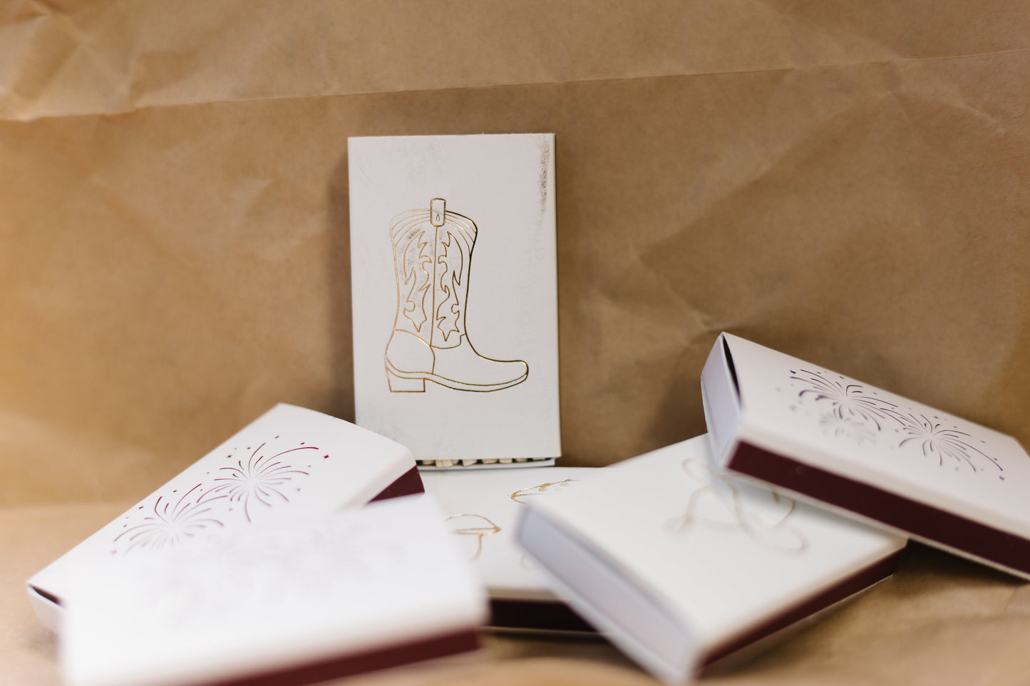 Cowboy Boot Gold Foil Embossed Matchbox | Western Matches