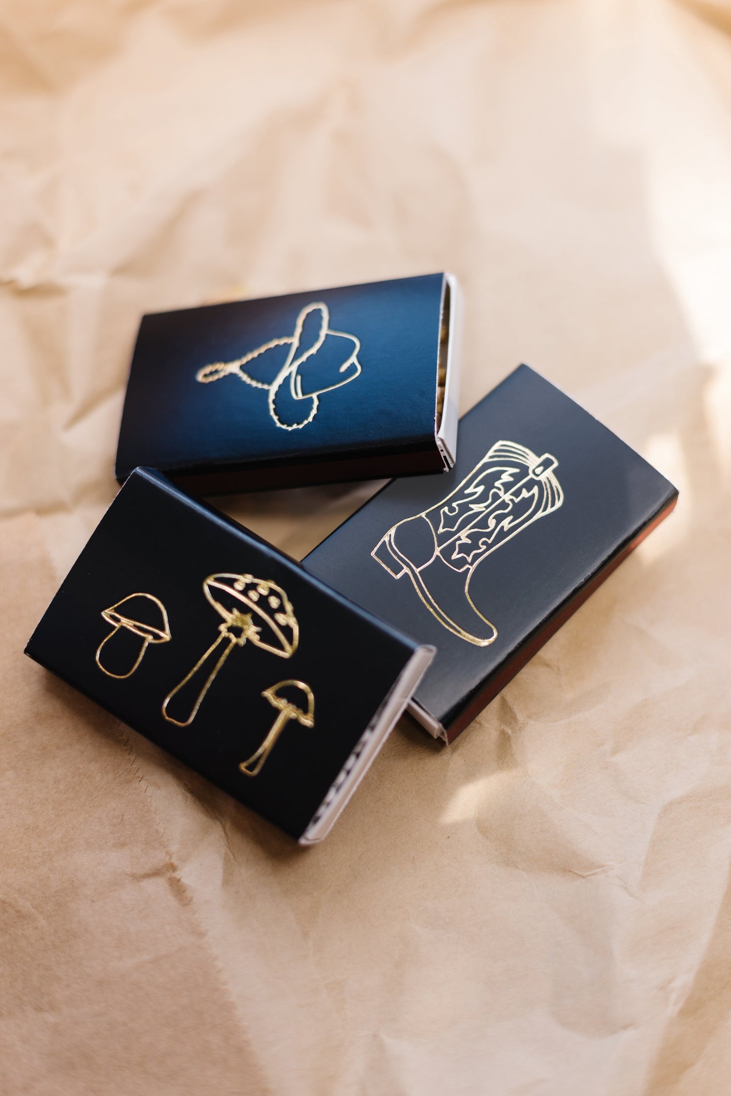 Cowboy Boot Gold Foil Embossed Matchbox | Western Matches