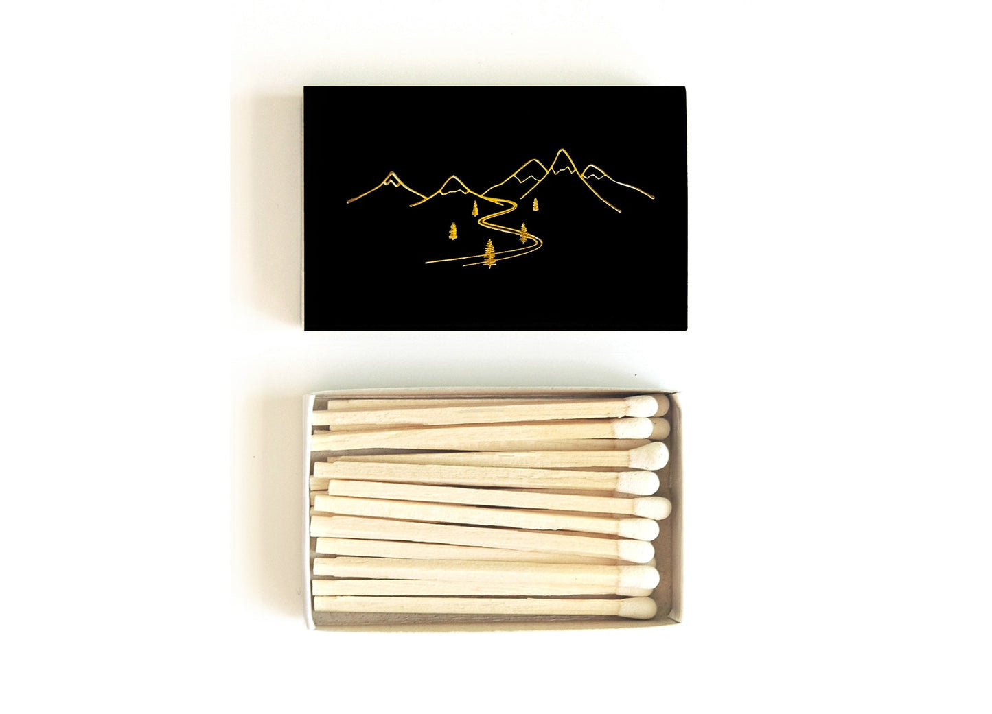 Snow Capped Mountains Gold Foil Matchbox | Hygge Gift | Cozy Candle Tool