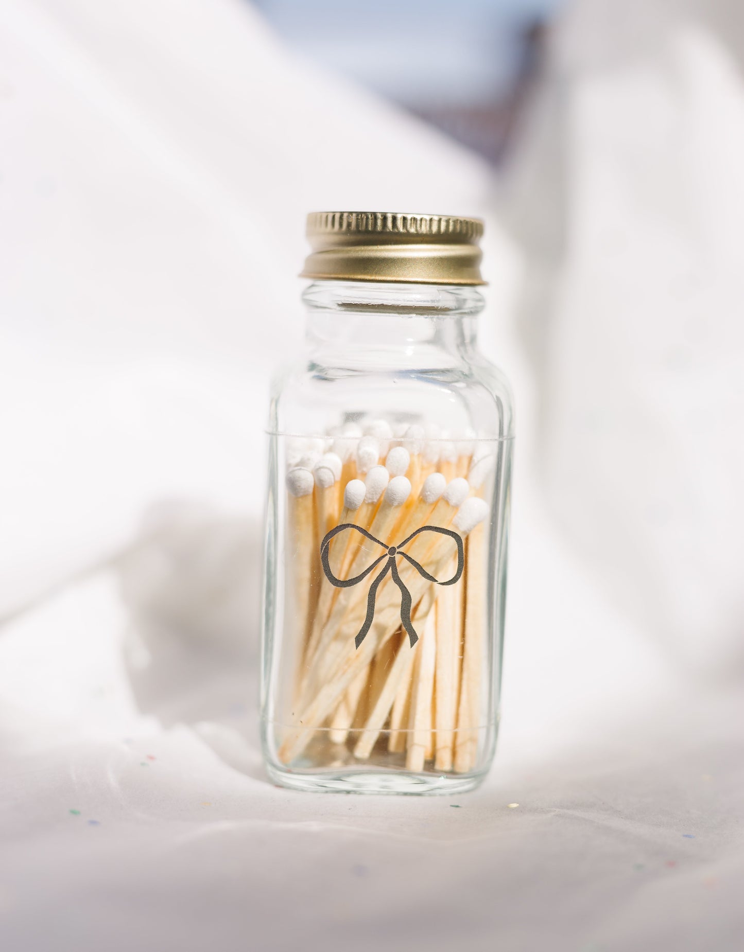 Vintage Bow 2" White Match Jar | Classic Match Holder