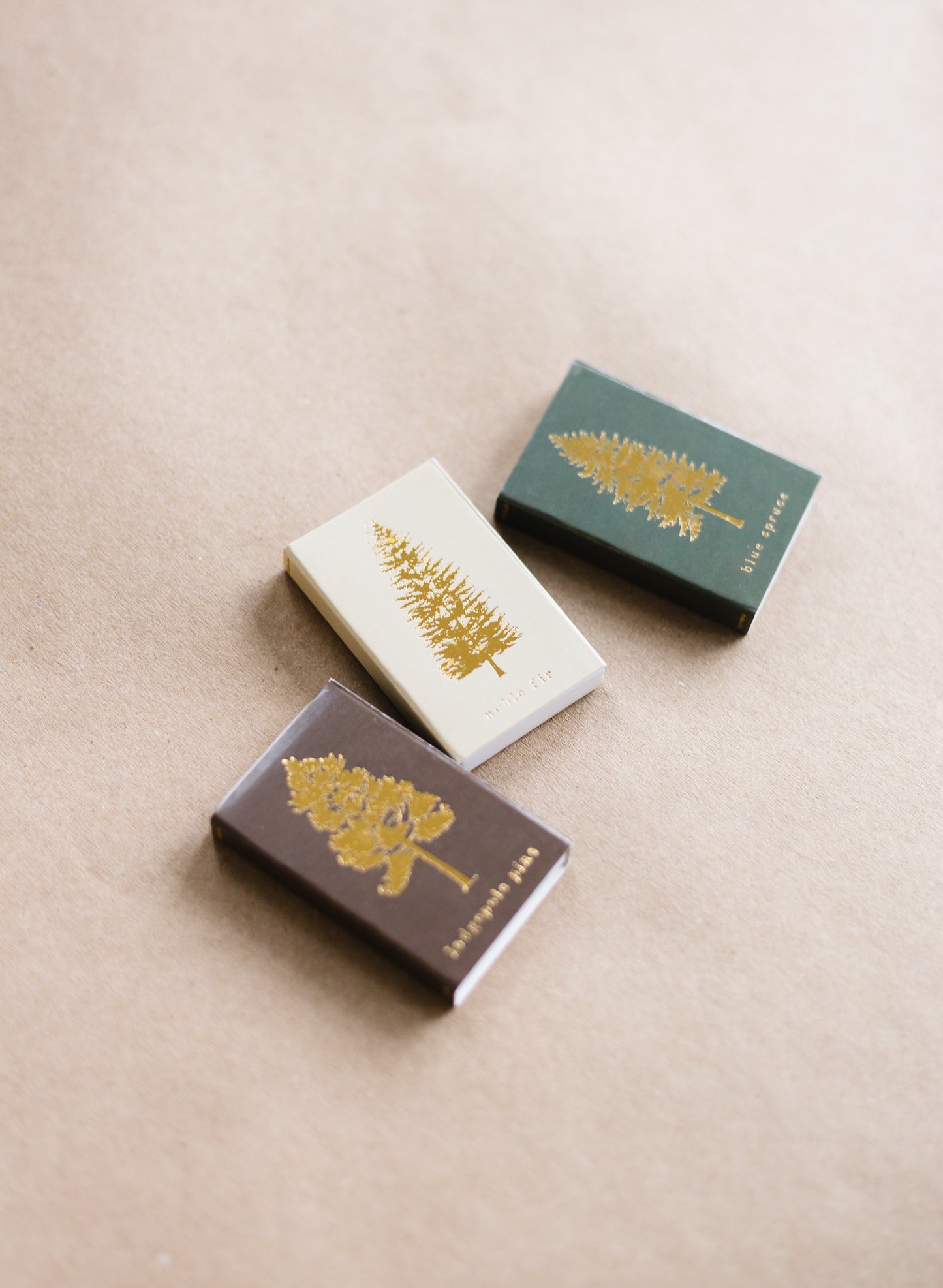 Blue Spruce Tree Gold Foil Matchbox | Pine Tree Matches
