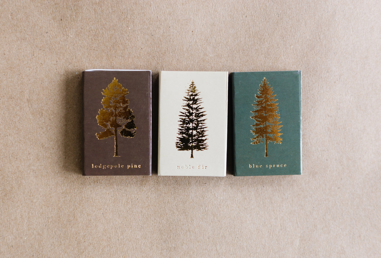 Blue Spruce Tree Gold Foil Matchbox | Pine Tree Matches