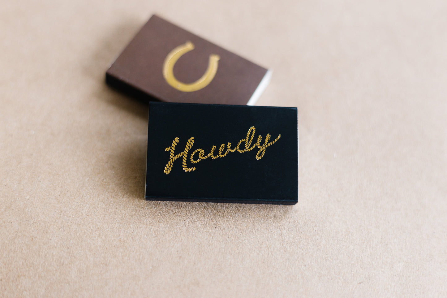 Howdy Gold Foil Embossed Matches | Classic Black Matchbox